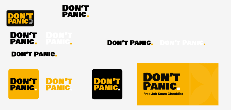 Brand explorations: one bold mark that reads calm, not alarming.