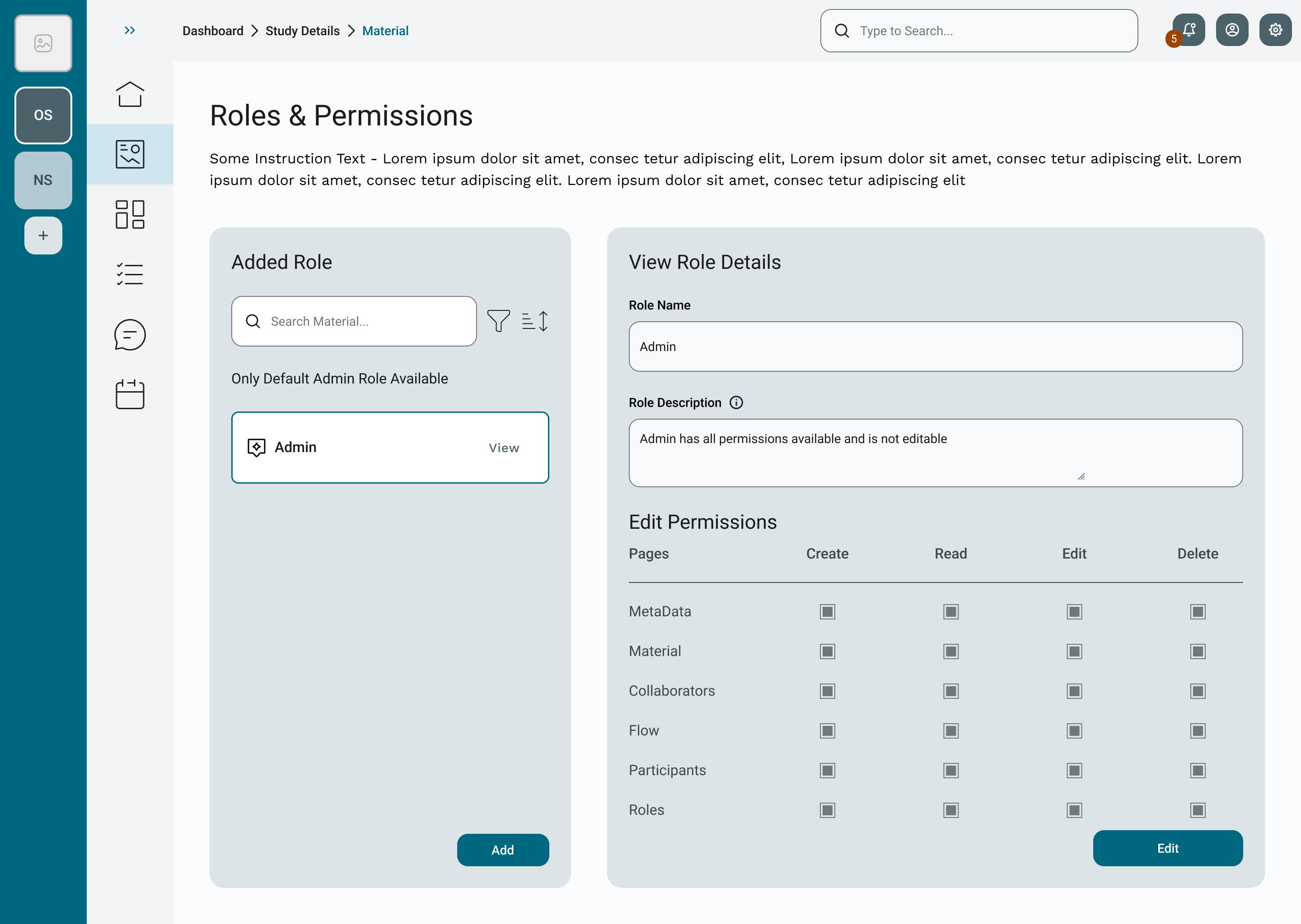 Viewing the default Admin role