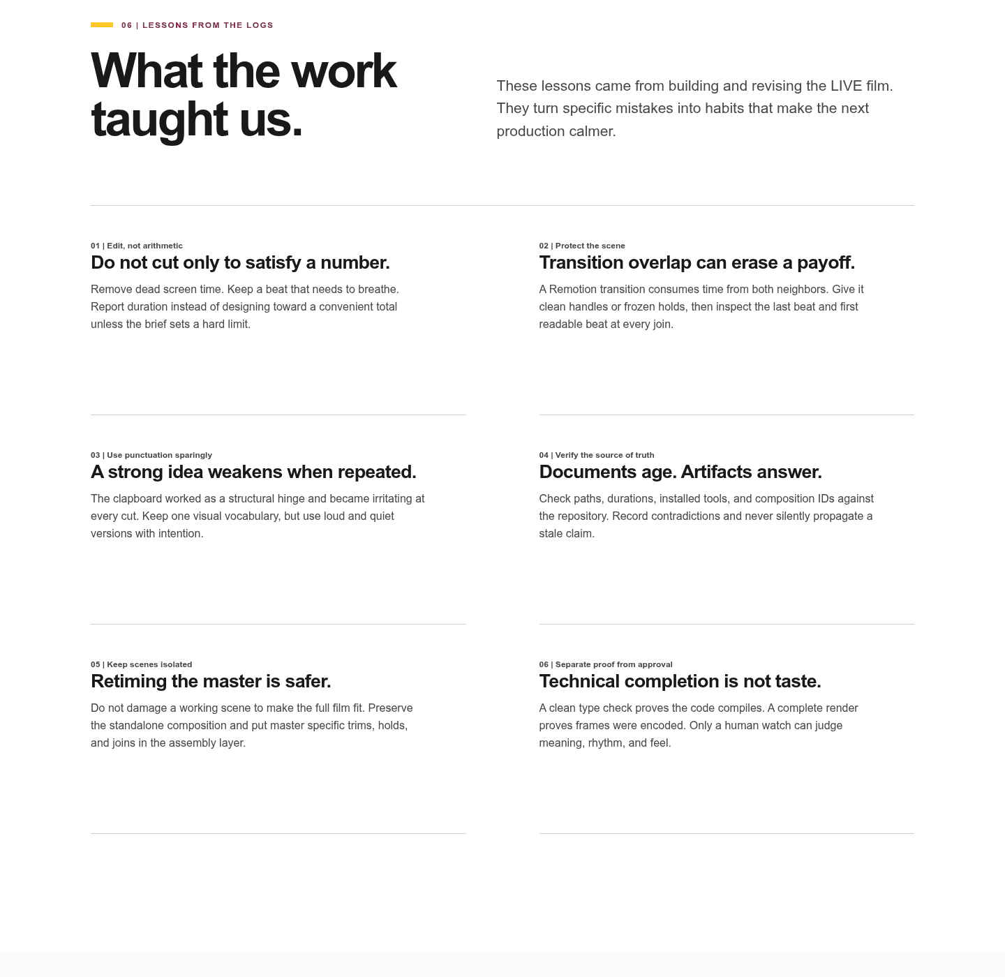 The lessons from our logs, as they appear on the site.