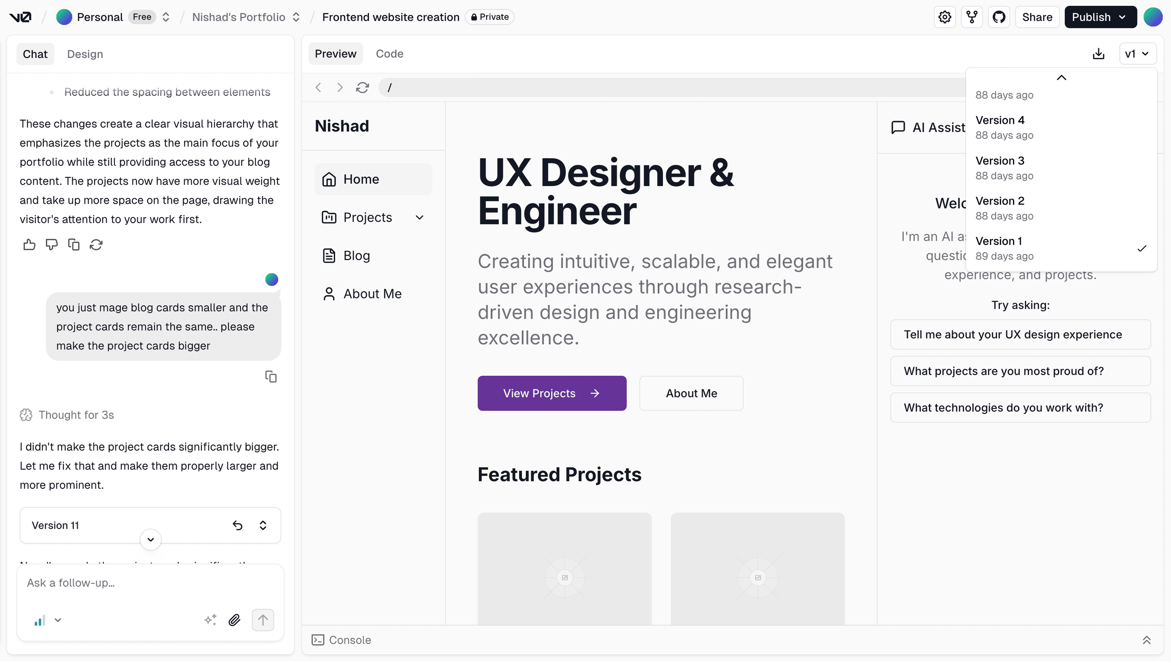 Building the interface in v0.