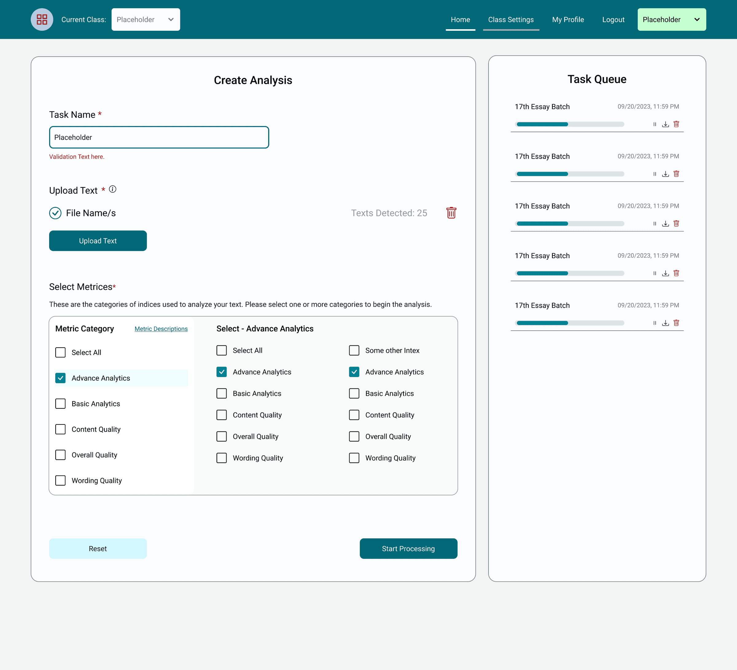 The web UI I built first, later shelved: create an analysis on the left, a task queue on the right