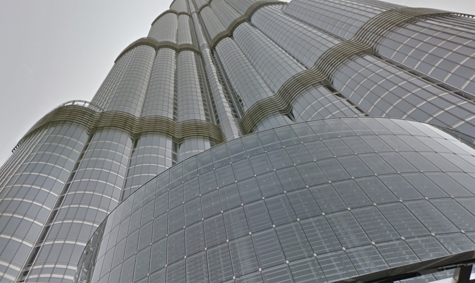 The Burj Khalifa seen from its base: bands of glass