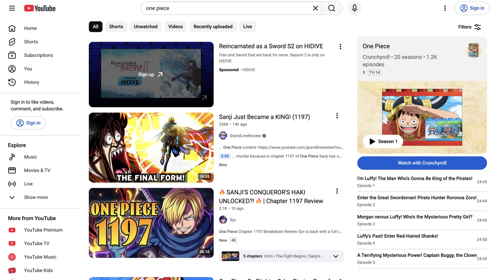 A YouTube search results page
